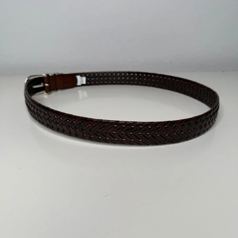 Unbranded Woven Belt Womens Brown Braided Leather Silver Buckle Boho 32/80